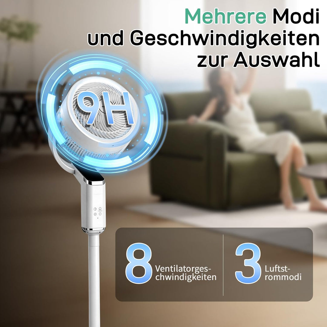 LEADZM Standventilator mit Luftzirkulation, Bodenventilator 80° Horizontale Oszillation, Fernbedienu