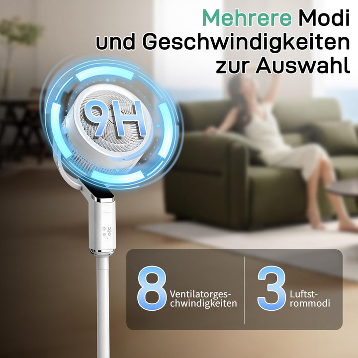 LEADZM Standventilator mit Luftzirkulation, Bodenventilator 80° Horizontale Oszillation, Fernbedienu