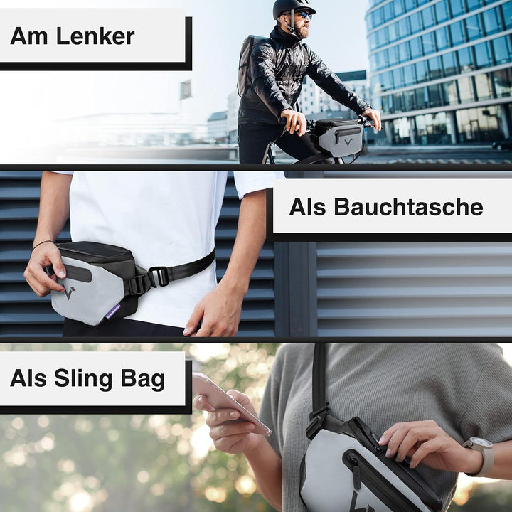 Valkental x KLICKfix 3in1 Lenkertasche 4L, Handyfach, Ebike geeignet | Vollreflektierend für hohe Si