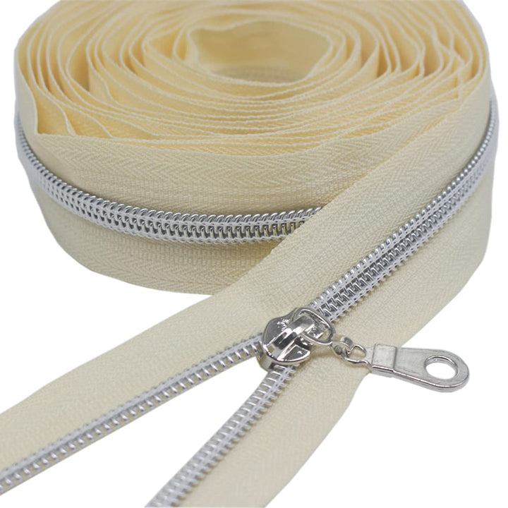 YaHoGa 9 m silberfarben endlos Reissverschluss Meterware Beige Reissverschluss 6mm-Spirale + 25 Nonl