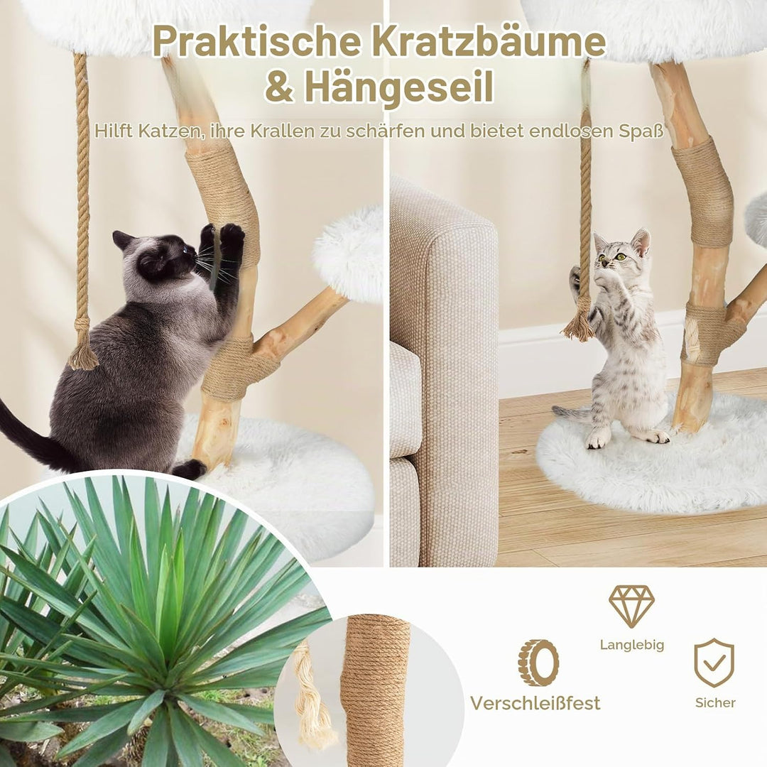 SOARS Kratzbaum Holz, 90 cm Katzenbaum mit 2 Plattformen, Kratzsäulen &amp; Jute Seil, Katzenkratzbaum k