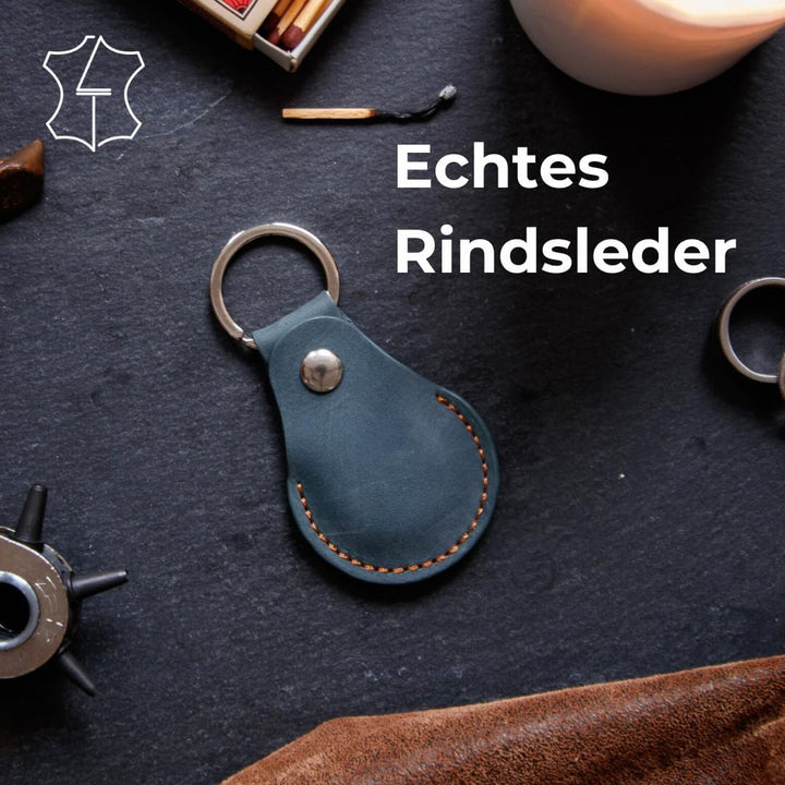 Airtag Anhänger ECHT-Leder in türkis, Schlüsselanhänger aus Leder, Airtags Hülle kompatibel mit Appl
