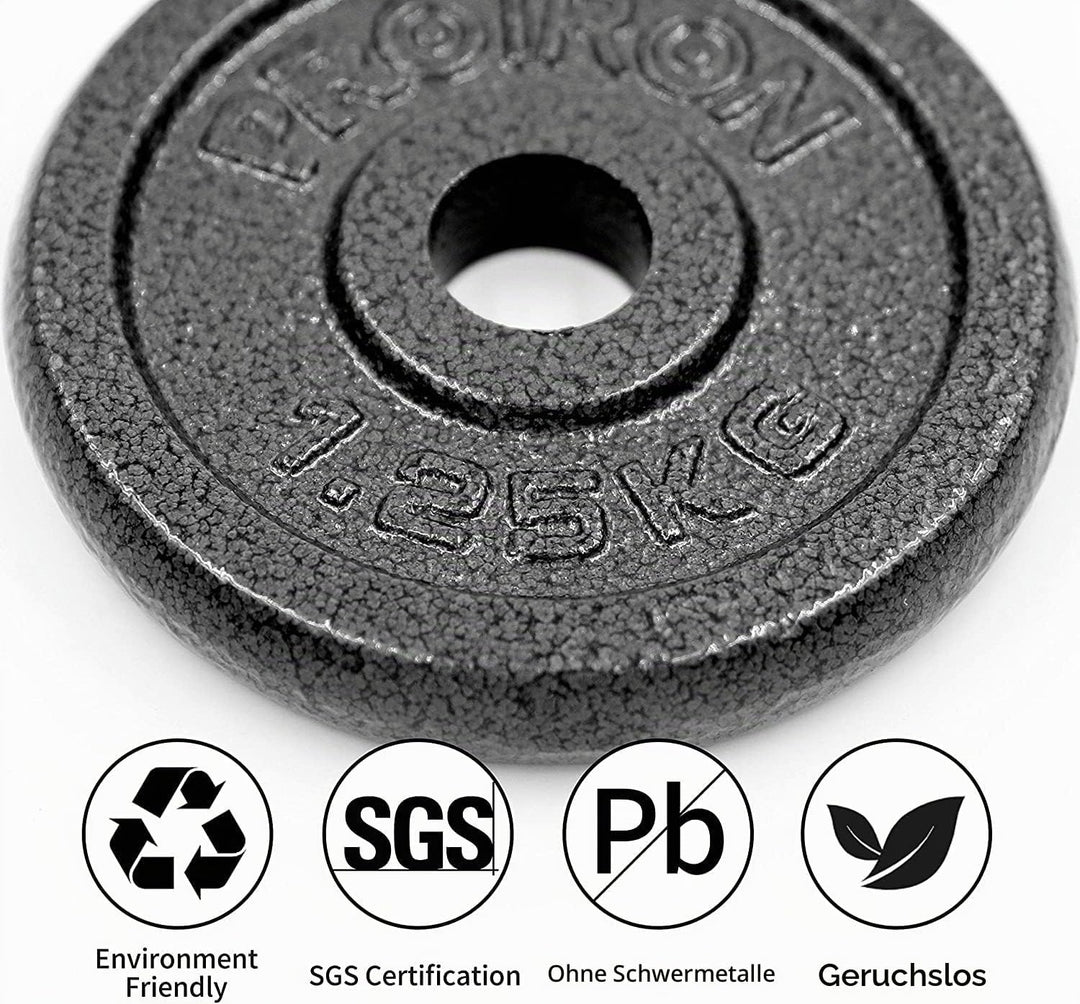 PROIRON Hantelscheiben-Set aus Gusseisen, 1,25 kg, 2,5 kg, 5 kg, 10 kg (verschiedene Grössen) für 2,