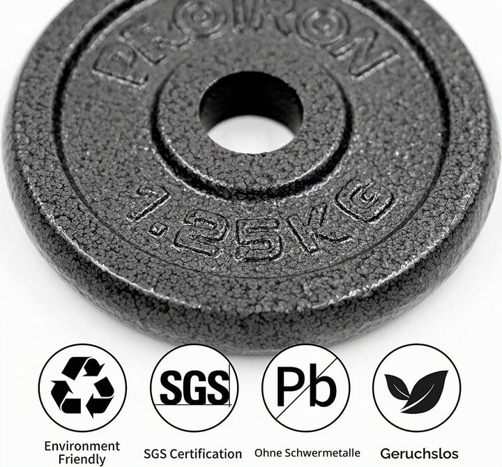 PROIRON Hantelscheiben-Set aus Gusseisen, 1,25 kg, 2,5 kg, 5 kg, 10 kg (verschiedene Grössen) für 2,