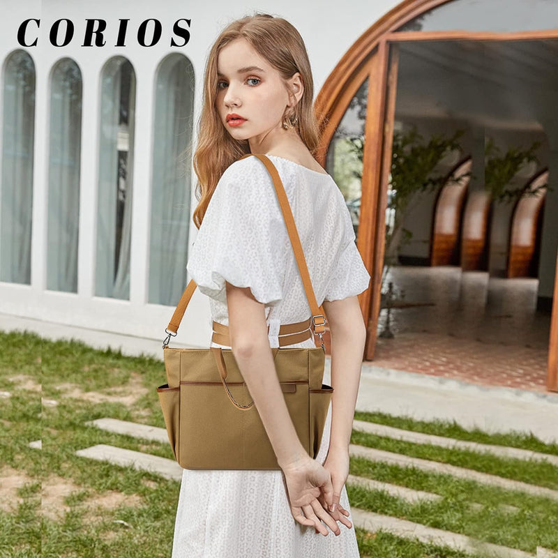 CORIOS Canvas Umhängetasche Casual Henkeltaschen Multifunktionale Schultertasche Grosse Kapazität Da