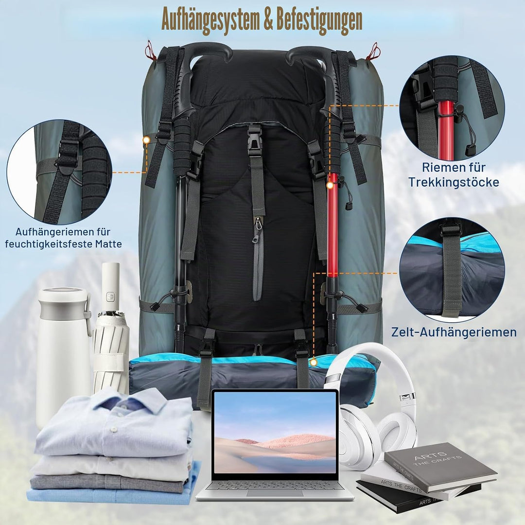 Cozary Wanderrucksack 70L Herren Damen Trekkingrucksack Outdoor Wandern Rucksack Mit Regenabdeckung,
