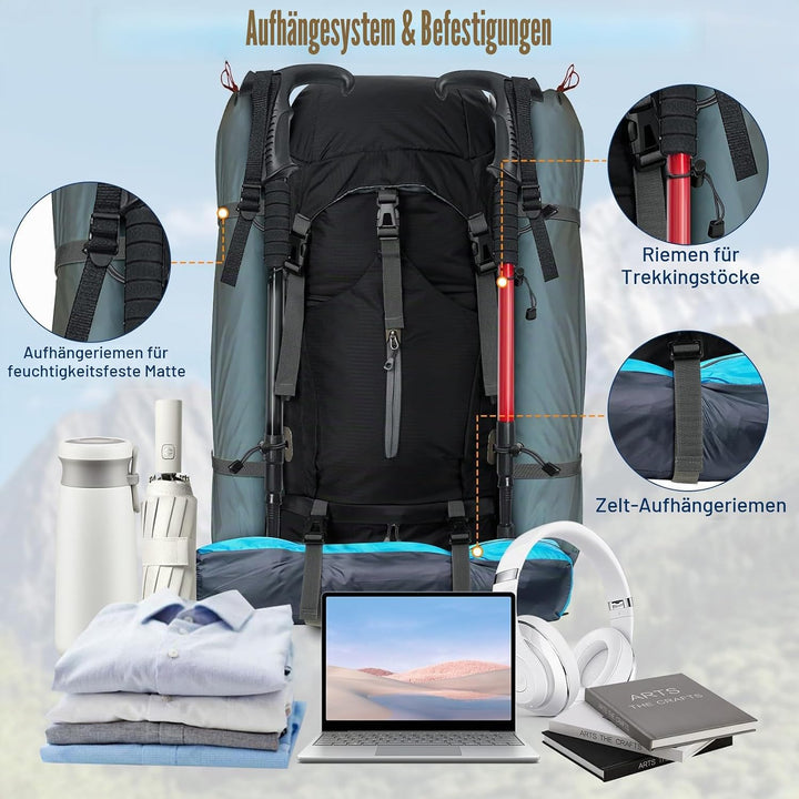 Cozary Wanderrucksack 70L Herren Damen Trekkingrucksack Outdoor Wandern Rucksack Mit Regenabdeckung,