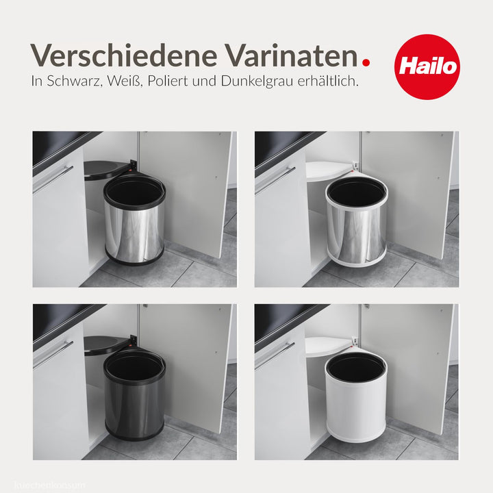 Hailo Abfallsammler 3515011 | Mono Schwenkeimer 15 Liter | Einbau ab 40 cm Unterschrank mit Drehtür