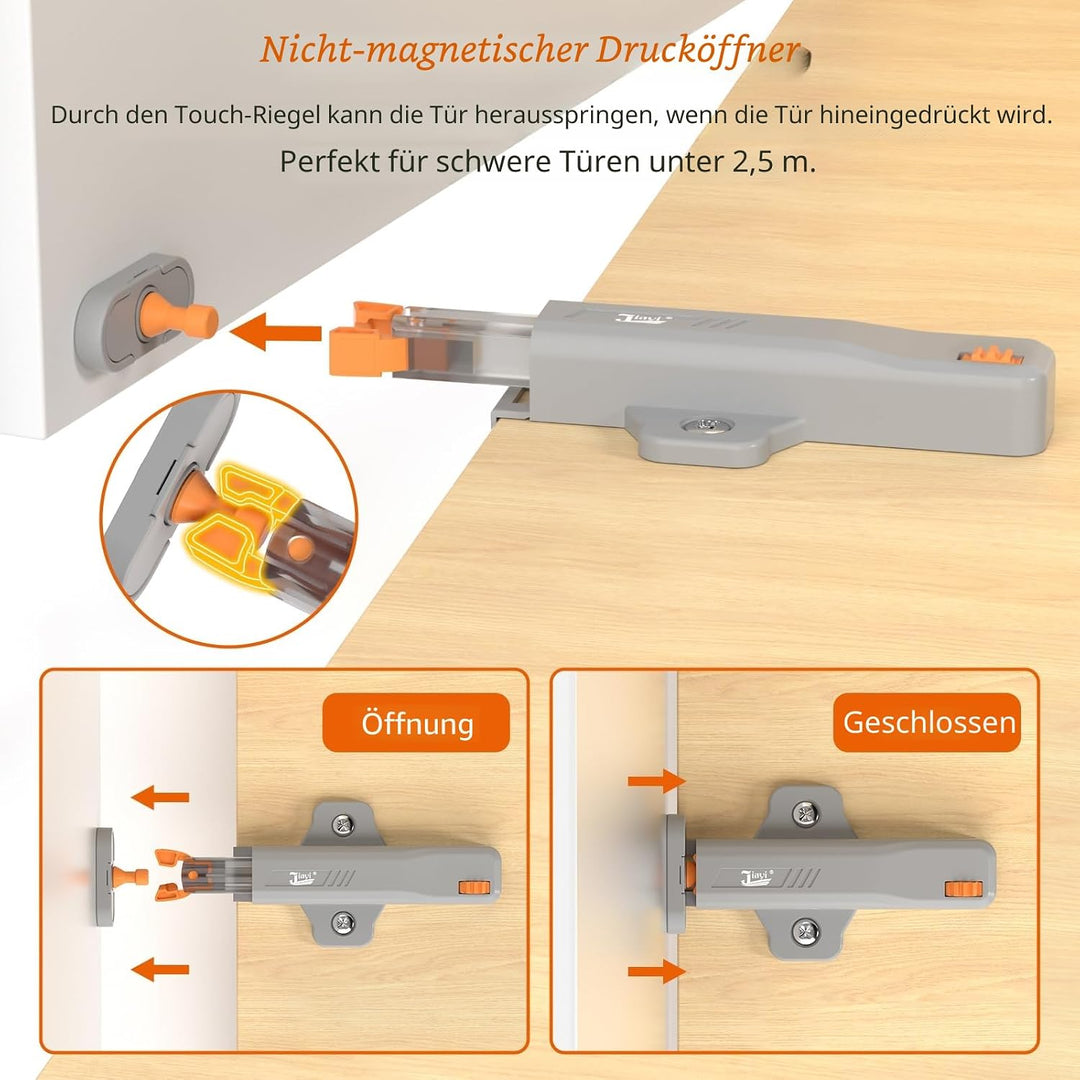 Jiayi Drucktüröffner Push to Open, 6 Stück Heavy Duty Push Open Türöffner für Schrank 40 N Feder Sch