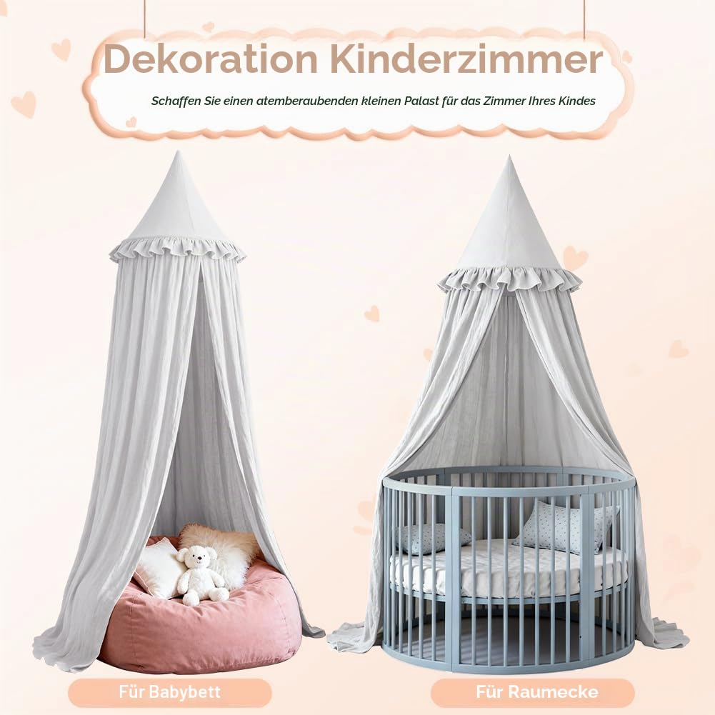 HOTUT Baldachin Kinderzimmer Vintage,Prinzessin Kinderbetthimmel mit Rüschen,Betthimmel Babybett Kin