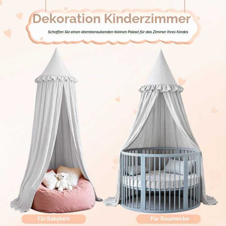 HOTUT Baldachin Kinderzimmer Vintage,Prinzessin Kinderbetthimmel mit Rüschen,Betthimmel Babybett Kin