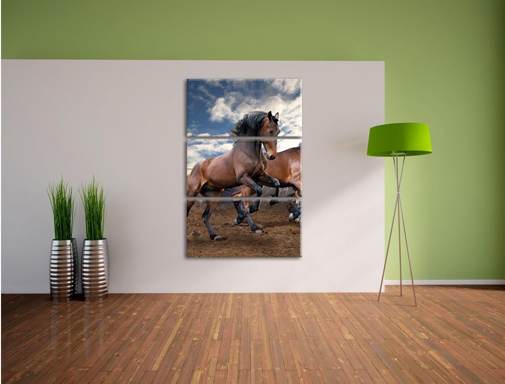 Pixxprint Wildpferde als Leinwandbild/Grösse: 3 Teilig (120x80) cm/Wandbild/Kunstdruck/fertig bespan