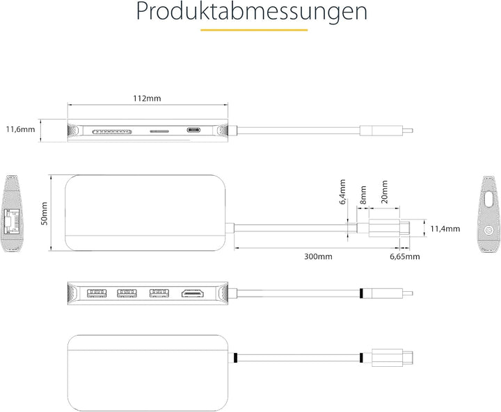 StarTech.com USB C Multiport Adapter, 4K 60Hz HDMI Anschluss, 5Gbit/s USB-A Hub, USB C auf HDMI, 100
