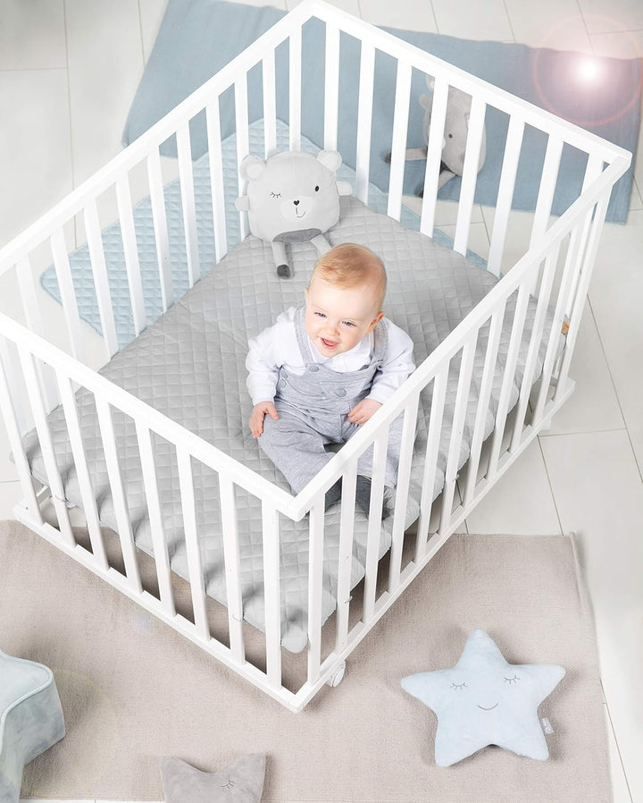 roba Laufgitter 75 x 100 cm - Baby Spielgitter + Einlage roba Style grau - 3-fach höhenverstellbar -