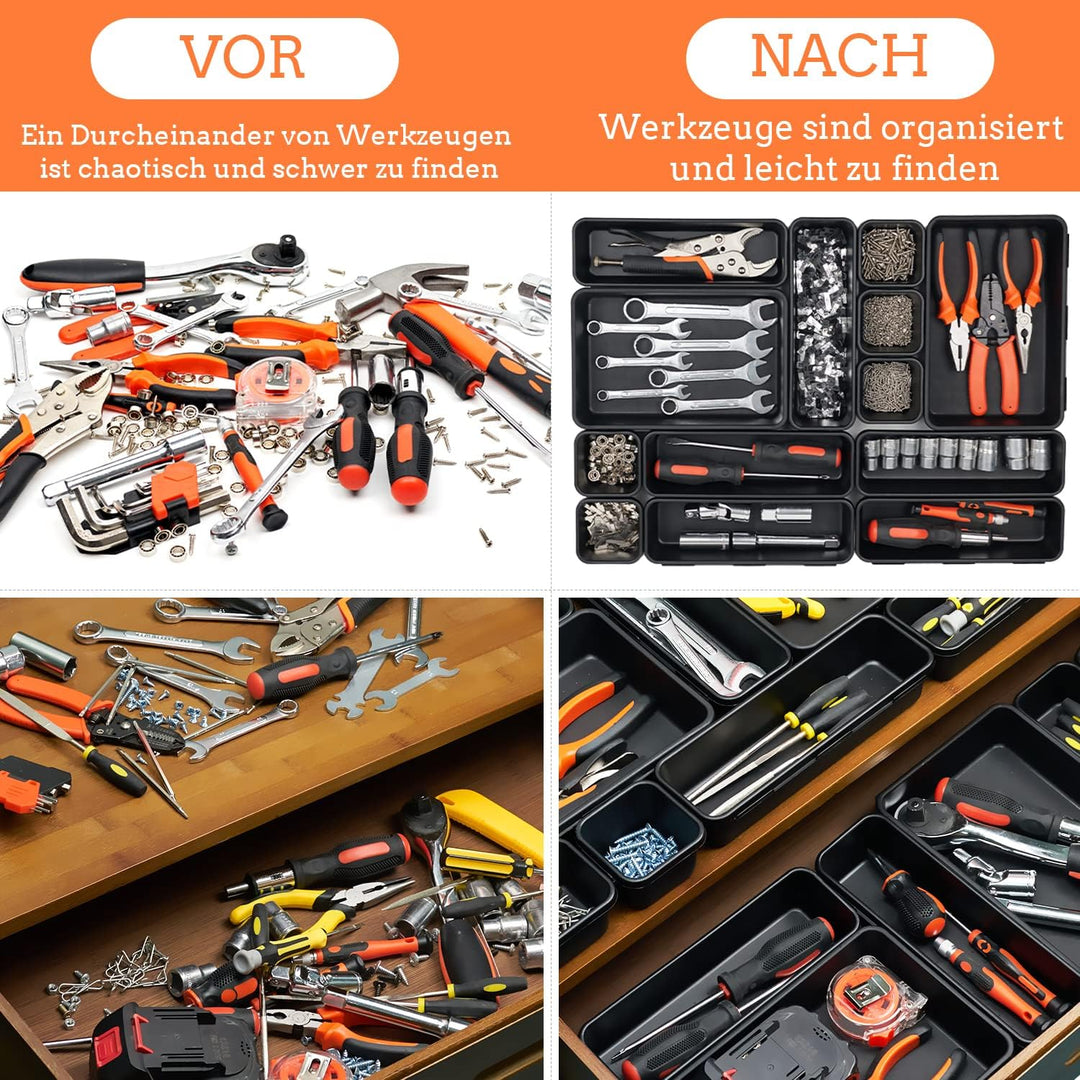 20 Stück Werkzeugkoffer Organizer, Gross 30 cm mit 5 Grössen, Werkzeugaufbewahrung Schubladen Ordnun