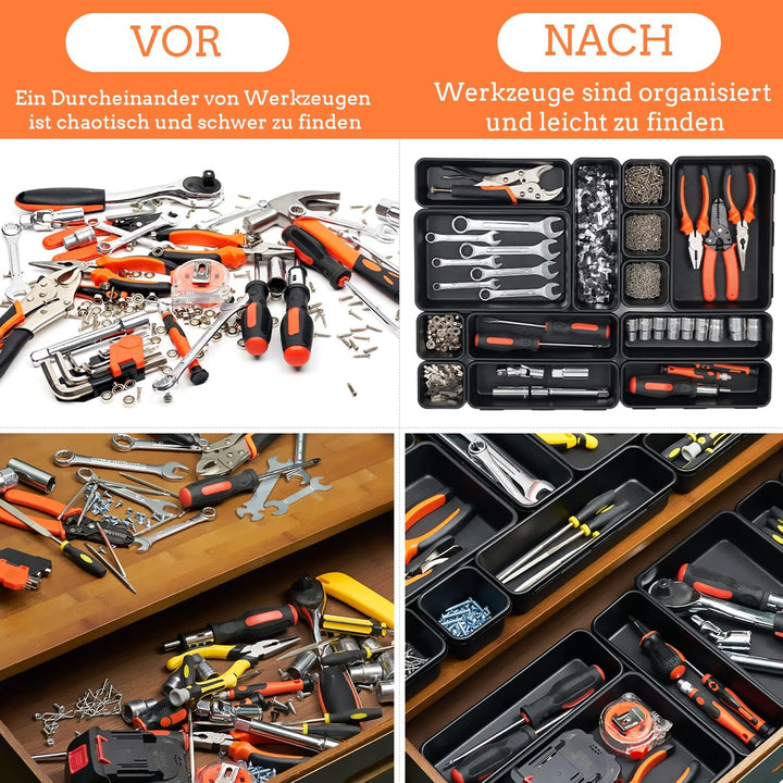 20 Stück Werkzeugkoffer Organizer, Gross 30 cm mit 5 Grössen, Werkzeugaufbewahrung Schubladen Ordnun