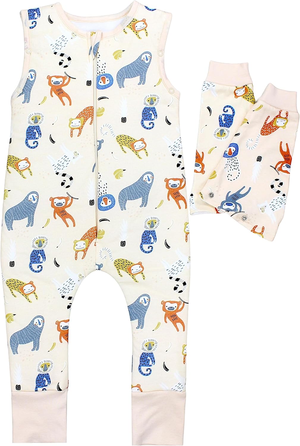 Schlafsack mit Füssen aus Bio-Baumwolle – Baby Schlafsack 2.5 TOG mit Beinen & Ärmeln, OEKO-TEX, Aff