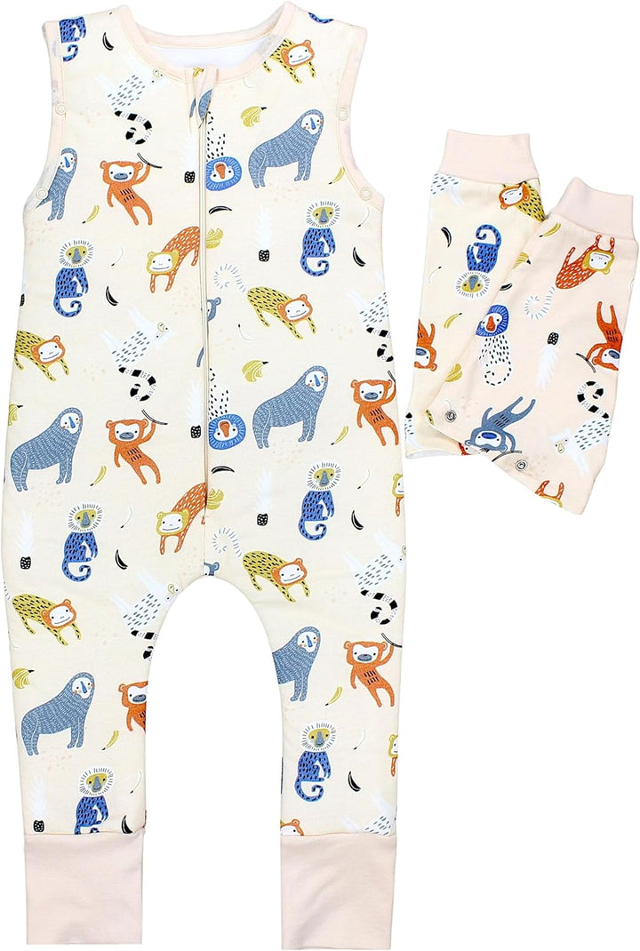 Schlafsack mit Füssen aus Bio-Baumwolle – Baby Schlafsack 2.5 TOG mit Beinen & Ärmeln, OEKO-TEX, Aff