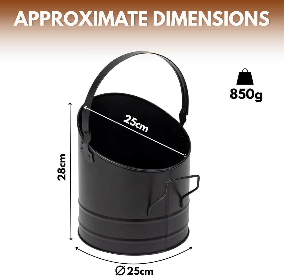 HomeZone schwarzer Kohleeimer für Anzündholz, Kohle und Brennstoff, BLACK ROUND FIRESIDE BUCKET