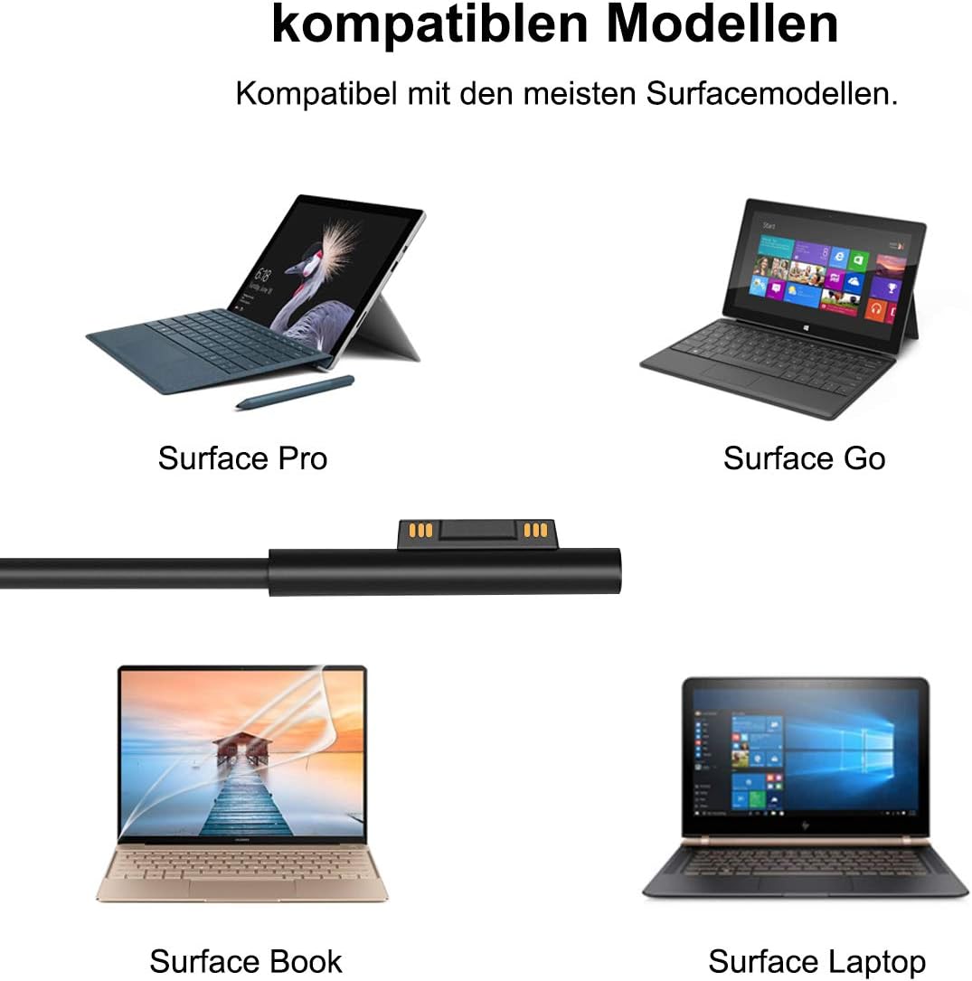 SUPERNIGHT Ladegerät für Surface Pro 65W 15V 4A Netzteil-Adapter Surface Ladakebel für Surface Book