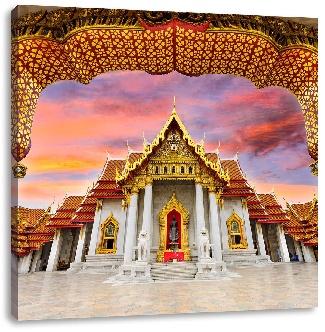 Marmortempel von Bangkok, Format: 70x70 auf Leinwand, XXL riesige Bilder fertig gerahmt mit Keilrahm