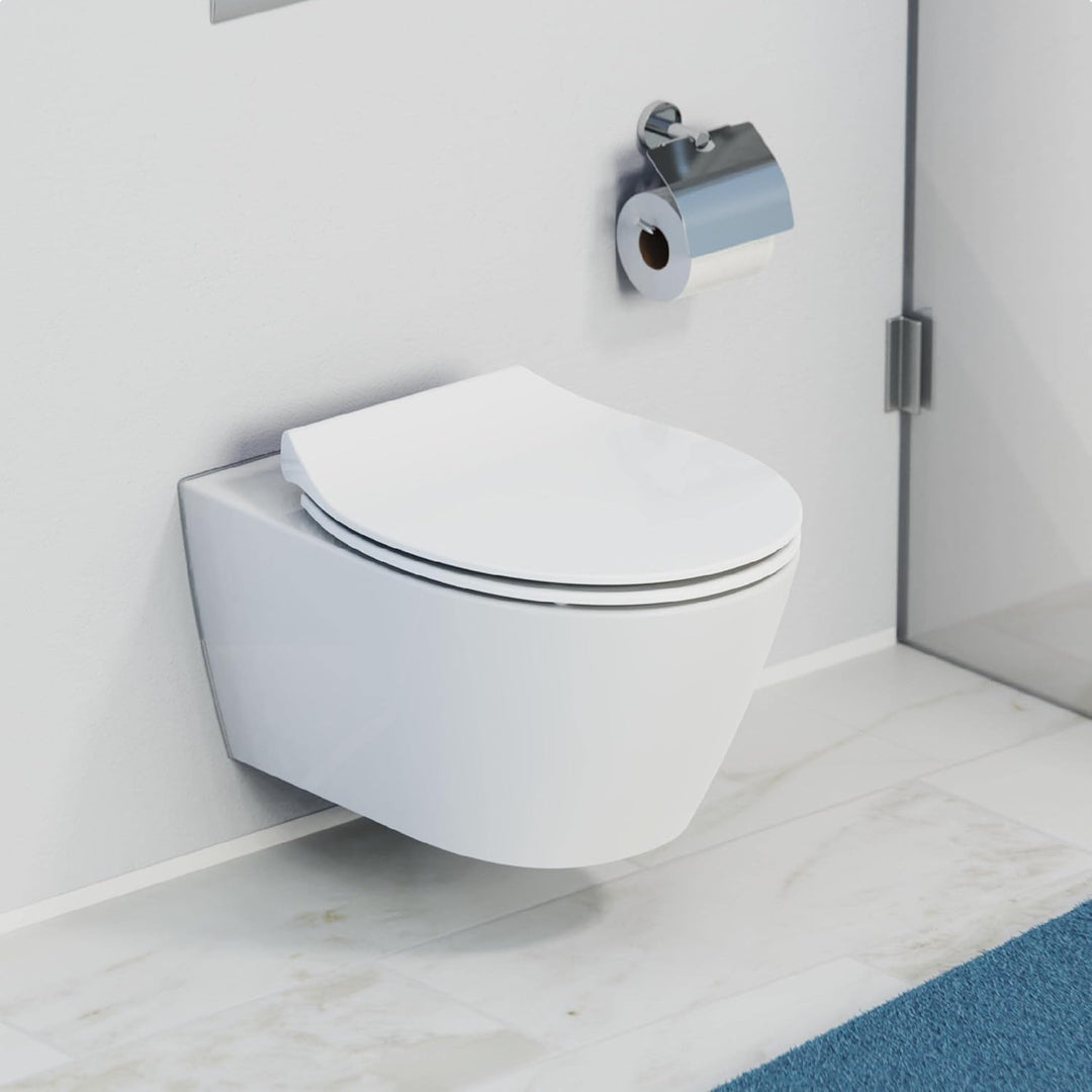 SCHÜTTE 82700 WC-Sitz Duroplast SLIM WHITE, Toilettensitz mit Absenkautomatik und Schnellverschluss