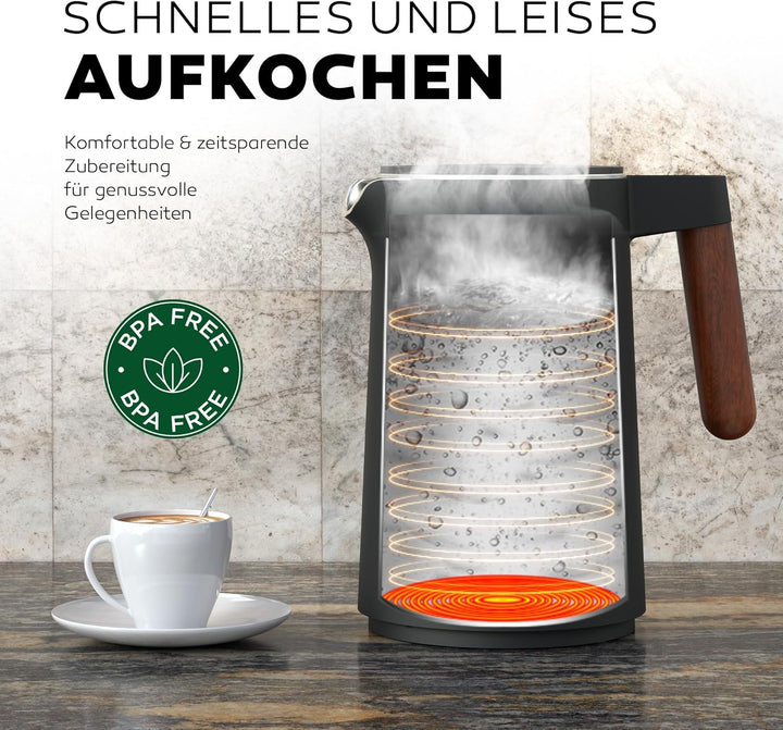 BALTER Edelstahl Wasserkocher mit Temperatureinstellung, 45°C-100°C, Doppelwand, BPA frei, leise & k