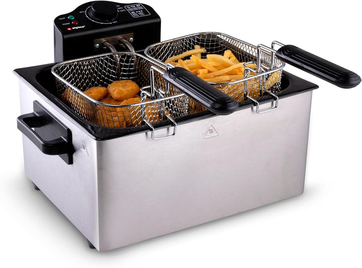 alpina Fritteuse - 3 Körbe - 5 Liter - 2000 Watt - Thermostat bis 190 °C - Anti-Heizung - Edelstahl