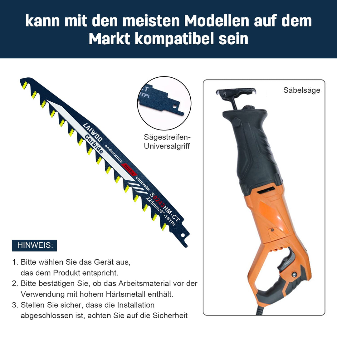 LAIWOO 2 Stück Säbelsägeblätter Stein, Hartmetallstahl Sägeblätter, Ytong Säge, Ziegelsäge Säbelsäge