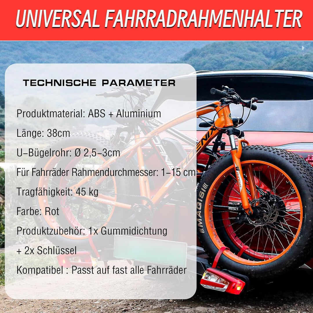 Verstellbar Strap Rahmenhalter 42CM Lang, Alu Rahmenhalter Fahrradträger für E-Bike/Fahrrad, Abschli
