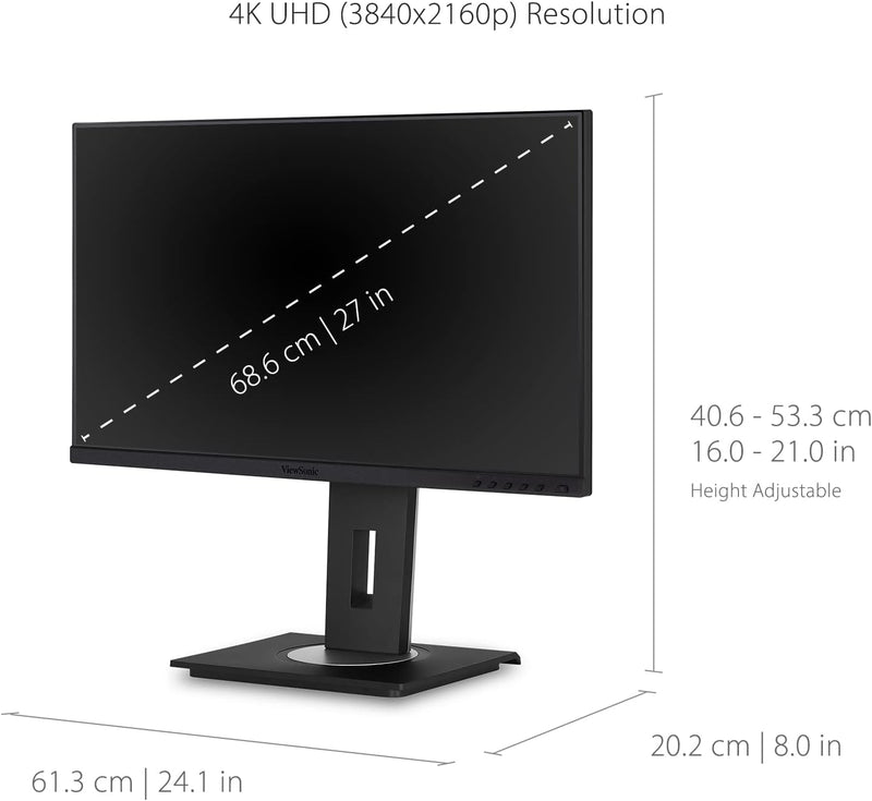 Viewsonic VG2756-4K 68,6 cm (27 Zoll) Büro Monitor (4K UHD, IPS-Panel, HDMI, DP, RJ45 Ethernet, USB