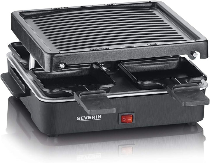 SEVERIN Mini Raclette-Grill, kleines Raclette mit antihaftbeschichteter Grillplatte und 4 Raclette P