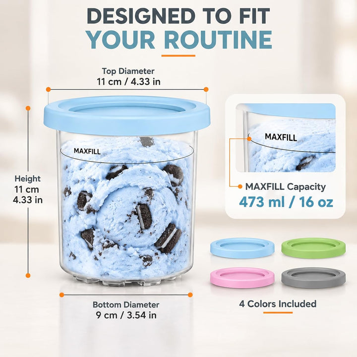 SunshineFace 4 Stück Eiscreme Behälter mit Deckel Behälter für Ninja Creami NC301 NC300