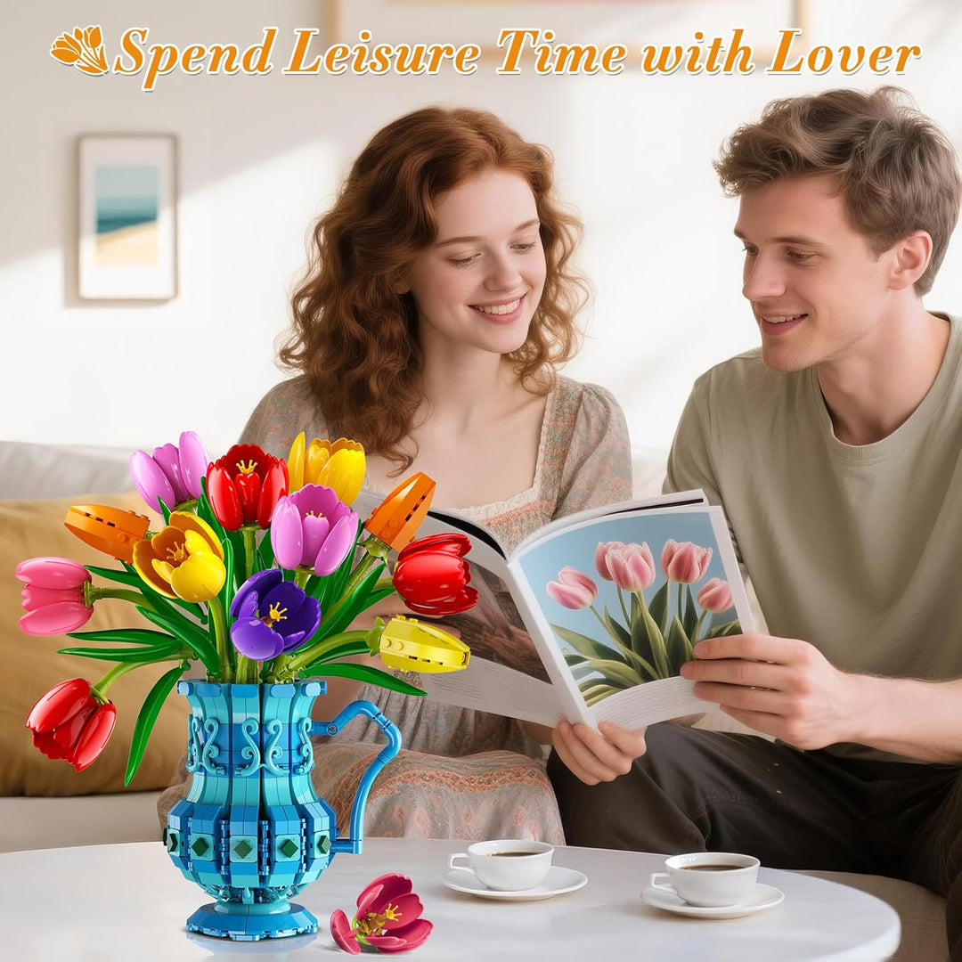 Blumenstrauss Bausatz mit Vase – Tulpen Blumen Bonsai Set für Erwachsene, Geschenk zum Valentinstag
