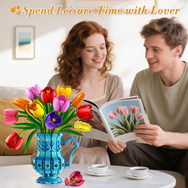 Blumenstrauss Bausatz mit Vase – Tulpen Blumen Bonsai Set für Erwachsene, Geschenk zum Valentinstag