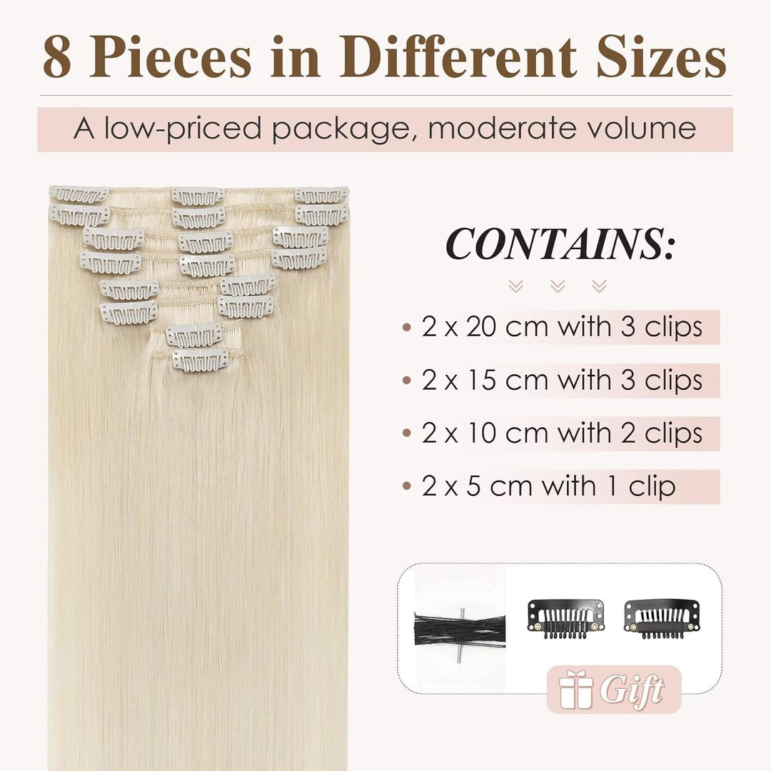 TESS Clip in Extensions Echthaar, 8pcs Clip in Haarverlängerung Remy Echt Haare Natürliche 18 Clips