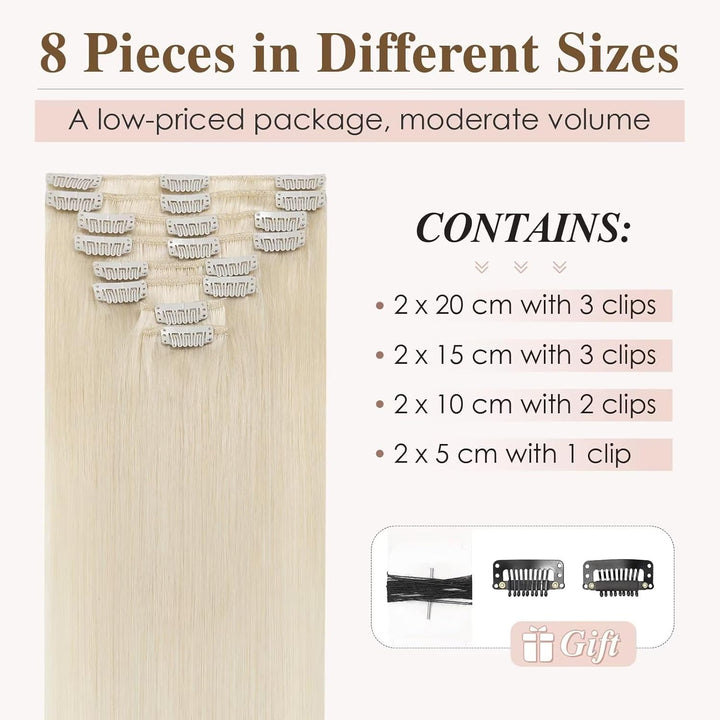 TESS Clip in Extensions Echthaar, 8pcs Clip in Haarverlängerung Remy Echt Haare Natürliche 18 Clips