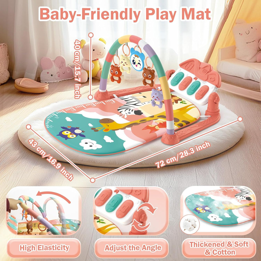 Spielbogen Baby 0-6 Monate, Spielmatte Baby mit Einstellbare Klaviermusik und Rasseln, Lauf- und Akt