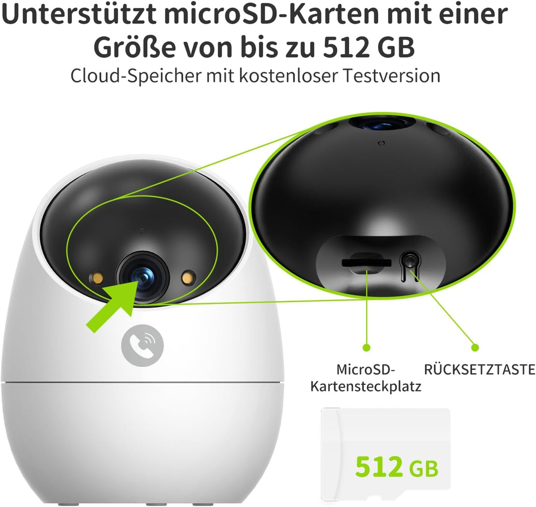 Beans View 3K Innenkamera für Überwachung und Sicherheit, Farb-Nachtsicht, 2,4 GHz WLAN-Kamera für H