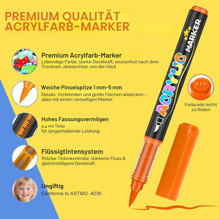 Lyuvie 90 Farben Acrylstifte für Steine WasserfestSet, Permanente Acrylic Paint Brush Marker Acrylst