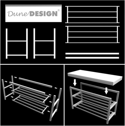 DuneDesign Schuhregal 81x32x46 cm offener Schuhschrank mit 2 Böden stabile Sitzbank Schuhbank aus Me