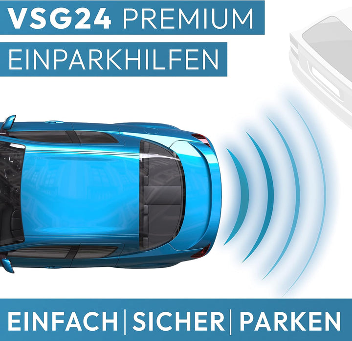 VSG24 Premium Einparkhilfe hinten mit Display zum nachrüsten am Auto, PDC Parksensoren hinten mit St