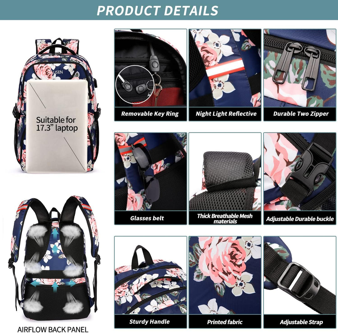 Rucksack Damen gross mit USB-Ladeanschluss & Laptopfach für 17 Zoll Laptop,wasserdicht Arbeitstasche