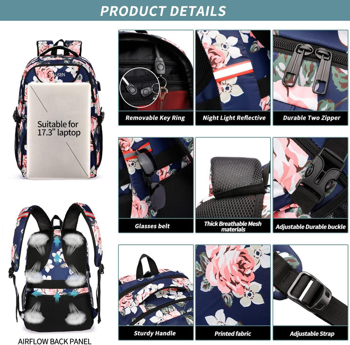 Rucksack Damen gross mit USB-Ladeanschluss & Laptopfach für 17 Zoll Laptop,wasserdicht Arbeitstasche