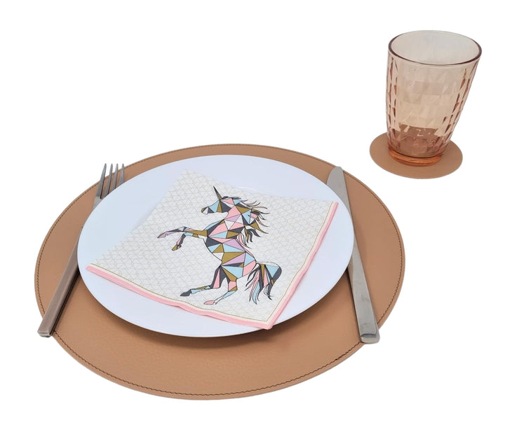 Nikalaz Rund Platzsets und Untersetzer aus Recyceltem Leder, Tisch-Sets, 2 Stück Tisch-Matten, Platz
