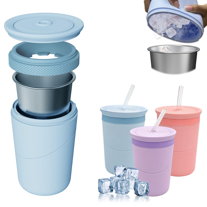 Eiswürfelflasche mit Edelstahlbecher & Deckel,Blau Wiederverwendbar | Doppelwandige Isolierung, 2-in