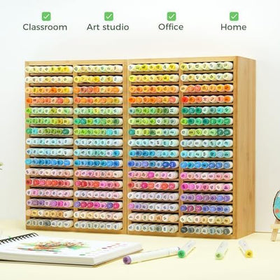 Ohuhu Bambus Marker Organizer, Holz Desktop Aufbewahrung für 224 Markerstifte Honolulu und Oahu Seri
