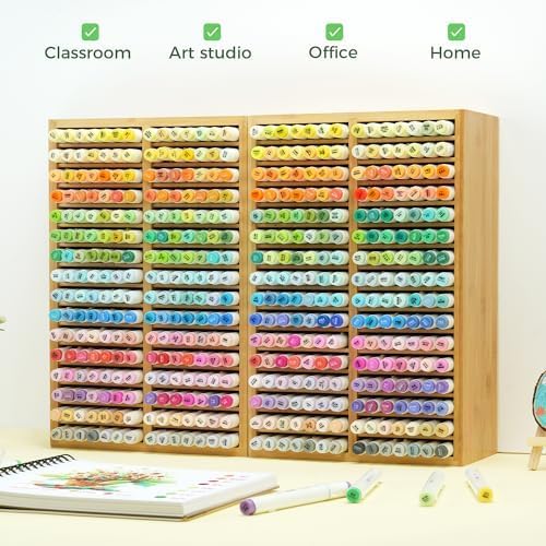 Ohuhu Bambus Marker Organizer, Holz Desktop Aufbewahrung für 224 Markerstifte Honolulu und Oahu Seri