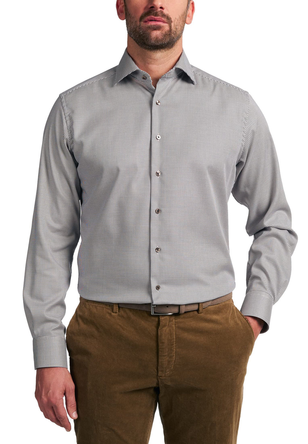 eterna Herren strukturiertes Baumwoll-Hemd MODERN FIT 1/1 dunkelblau 46_H_1/1