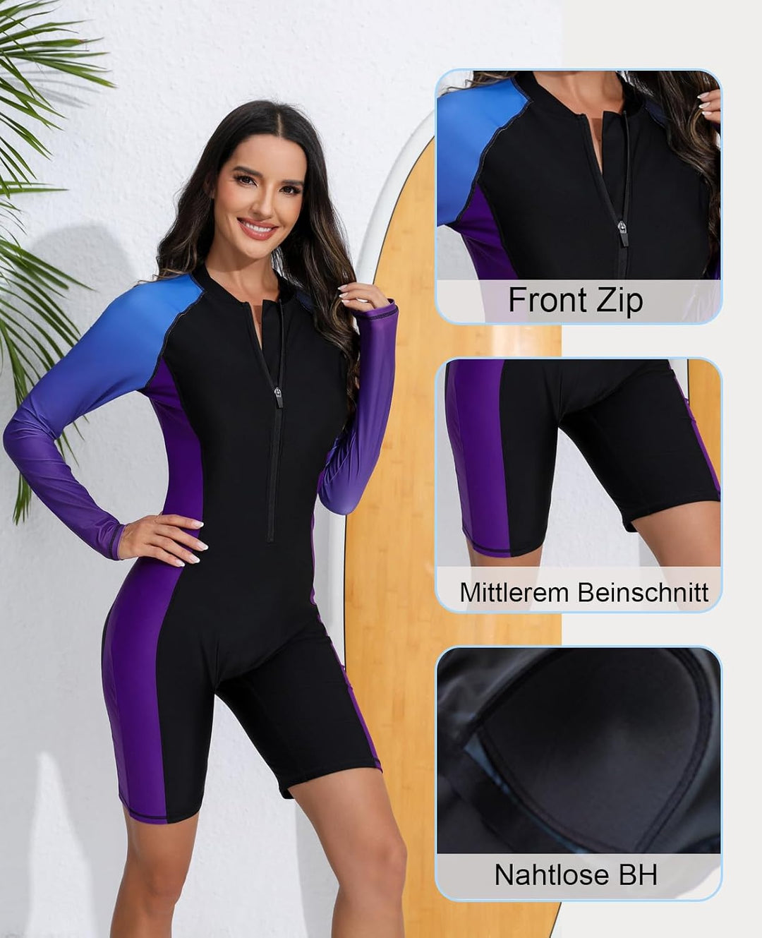 Halcurt UV Shirt Damen mit BH Langarm Badeanzug UPF 50+ Rash Guard S-XXL | Sonnenschutz Schwimmshirt